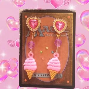 Heart and Ice Cream Cone Earrings - Pink and Purple